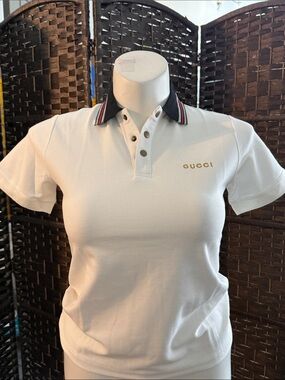 Women's White Polo Shirt with Contrasting Collar